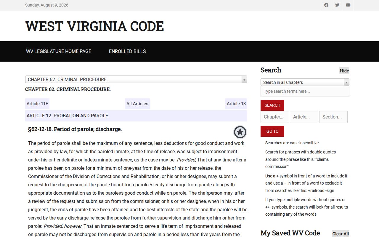 Harrison County parole discharge statute record