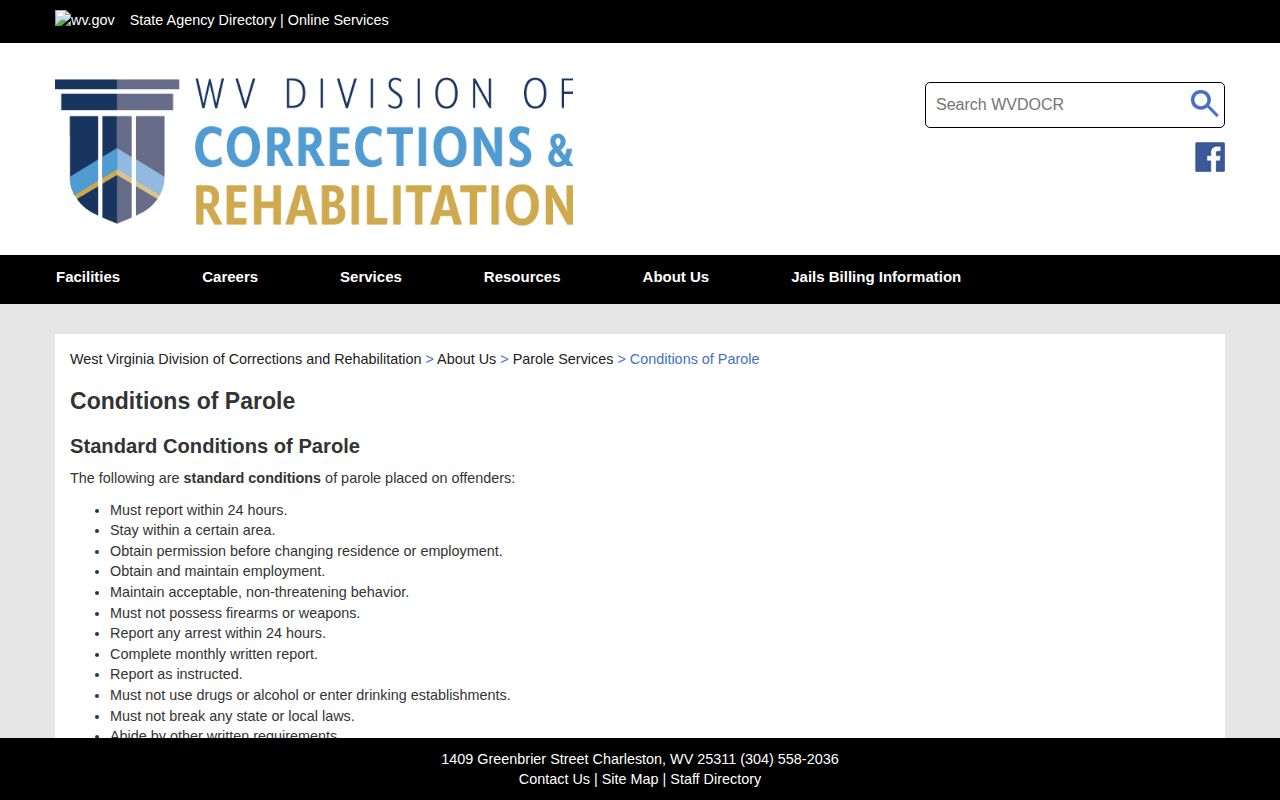 Harrison County parole and probation conditions from WVDCR