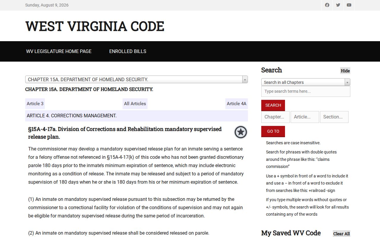 Salem Correctional Center mandatory supervised release statute