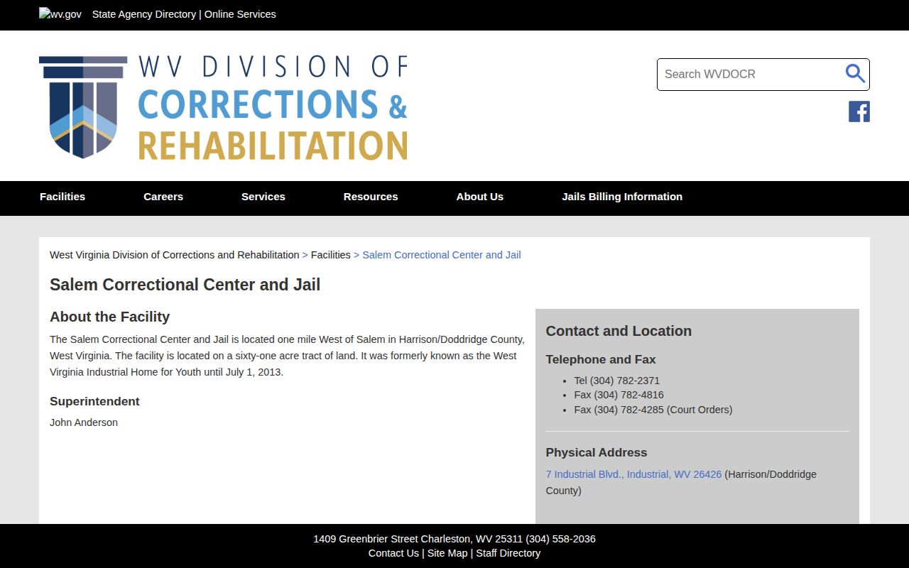 Salem Correctional Center Harrison County release contact